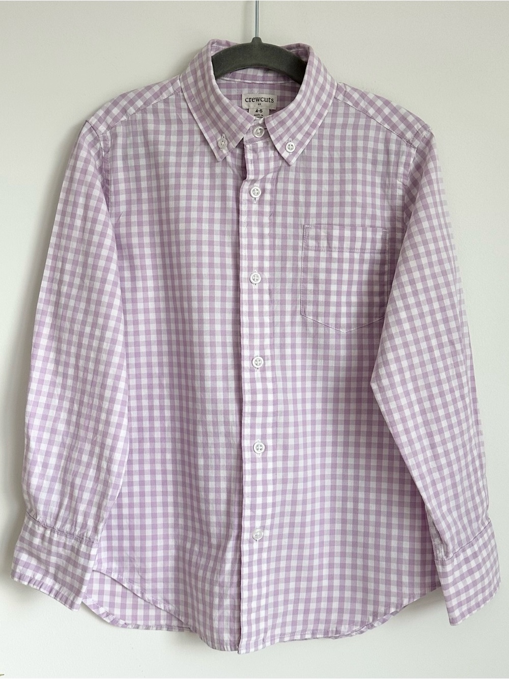 Like New! J.CREW Crewcuts Lavender Gingham Button Down Shirt Size 4-5 Yrs